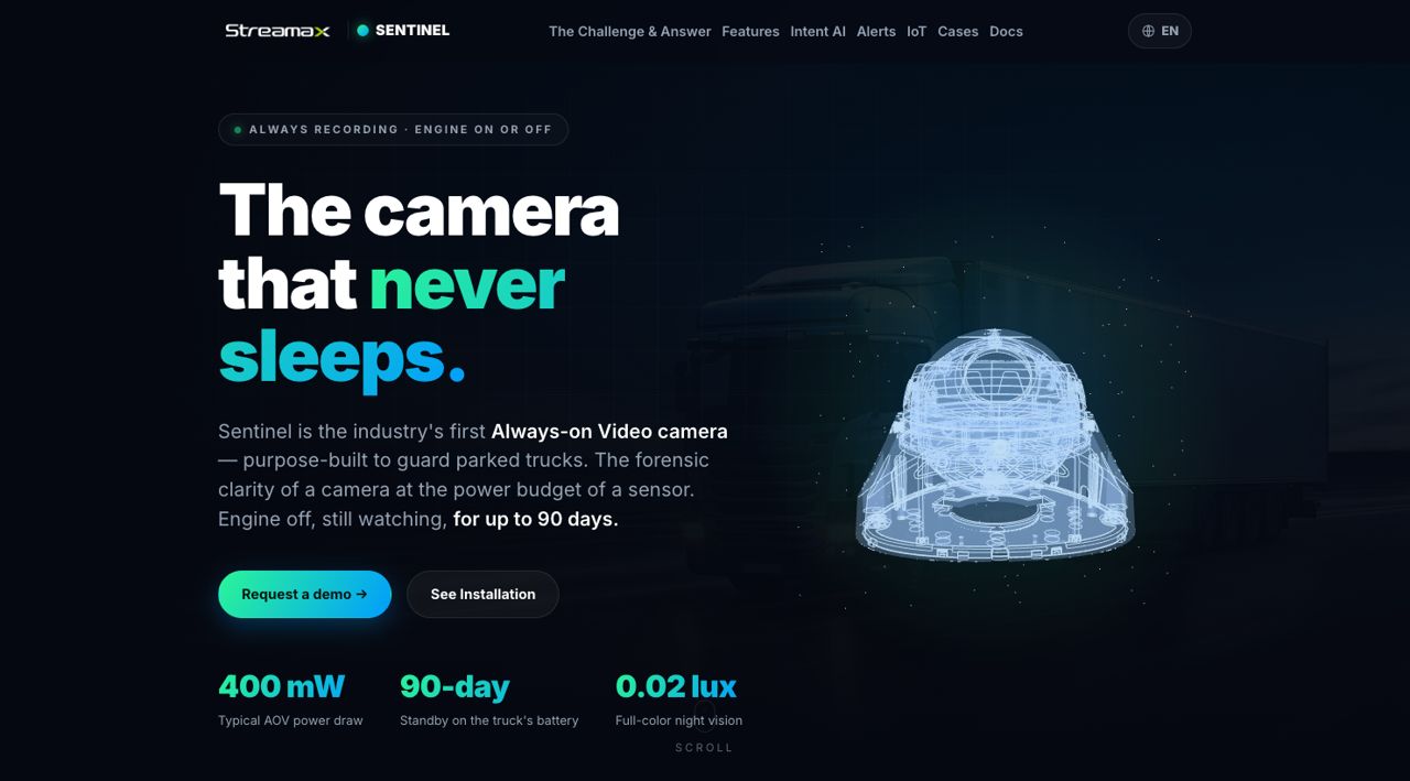 Sentinel 发布主视觉 — The camera that never sleeps