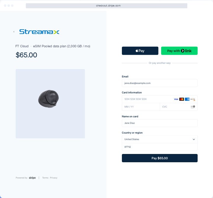 Stripe Checkout 结账页（Streamax 品牌示意）