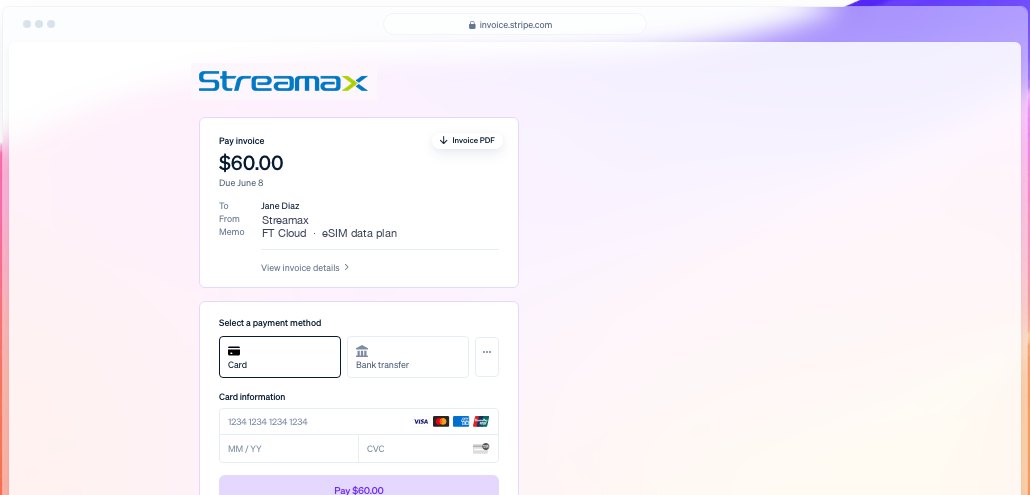 Stripe hosted invoice 支付门户（Streamax 品牌示意）